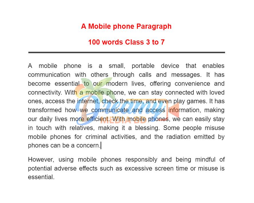 A Mobile phone paragraph pdf for all classes (100/200/300/400/500