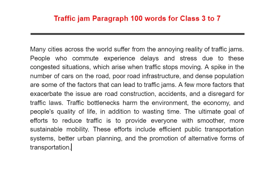Traffic jam Paragraph