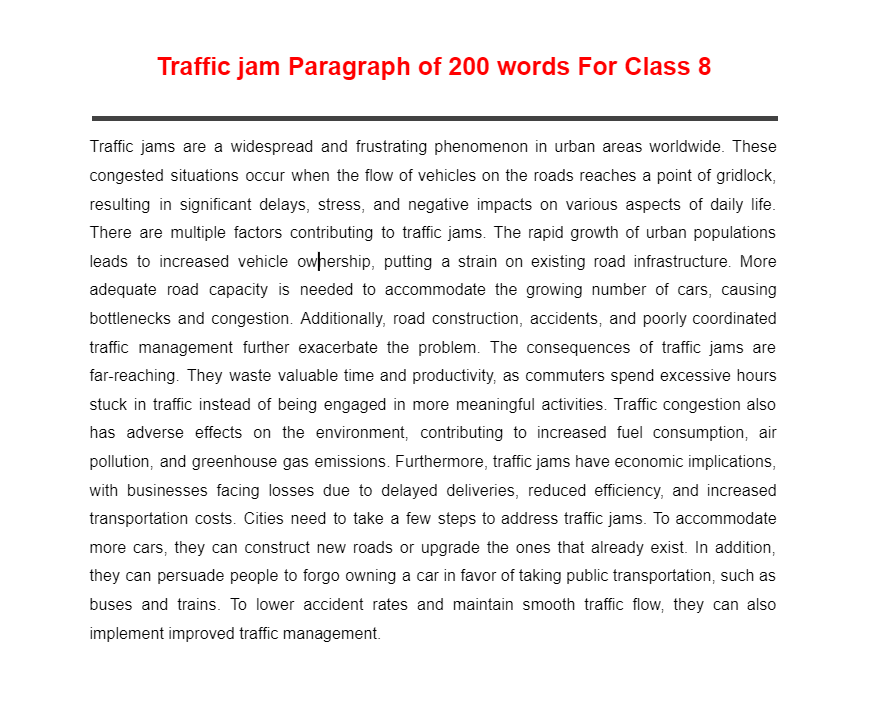 Traffic jam Paragraph 