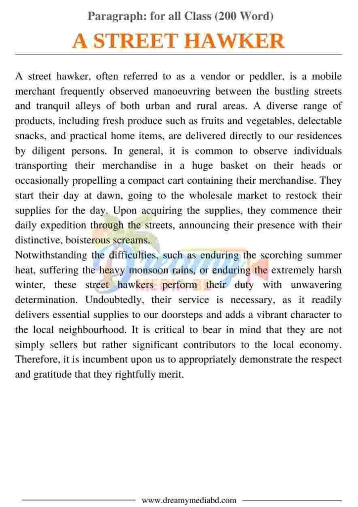 A Street Hawker Paragraph