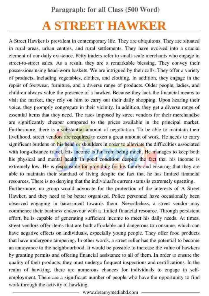 A Street Hawker Paragraph