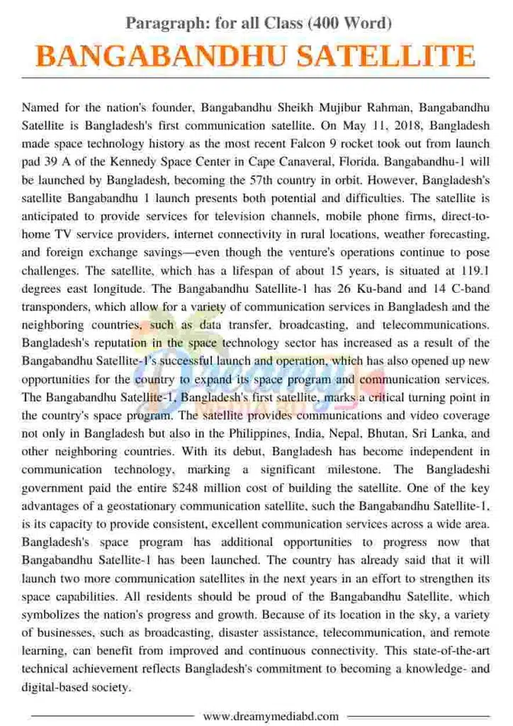 Bangabandhu Satellite Paragraph_ for all Class (400 Word)