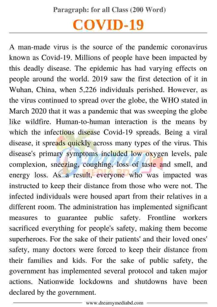 COVID-19 Paragraph_ for all Class (200 Word)