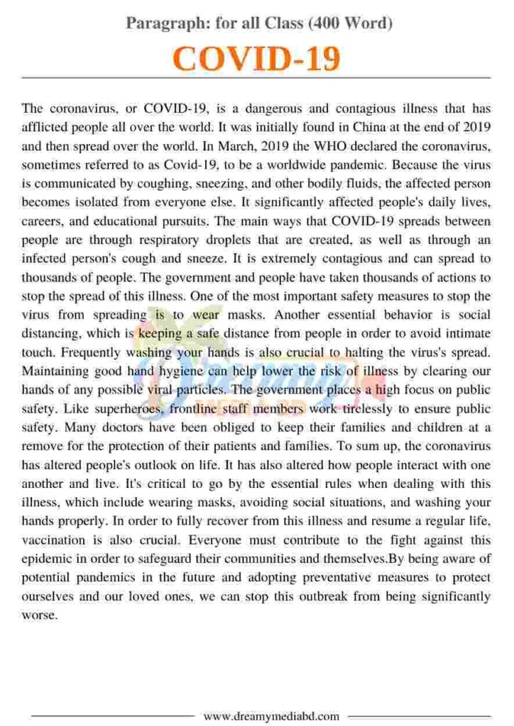 COVID-19 Paragraph_ for all Class (400 Word)