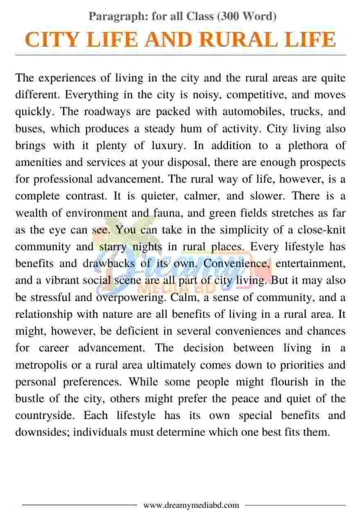 City Life and Rural Life Paragraph_ for all Class (300 Word)