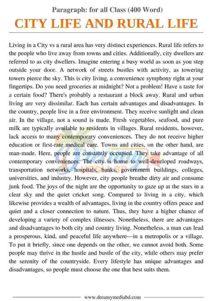 City Life and Rural Life Paragraph_ for all Class (400 Word)