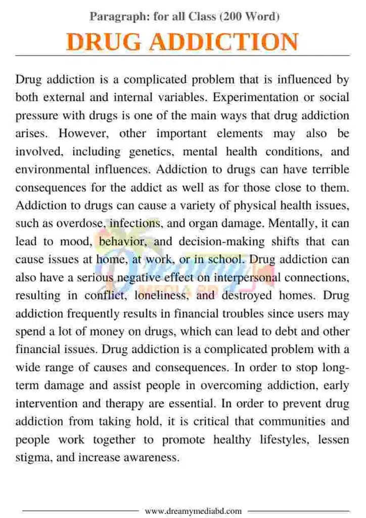 Drug Addiction Paragraph_ for all Class (200 Word)