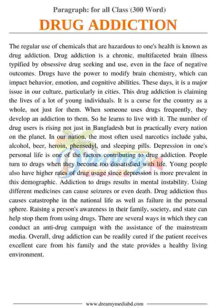 Drug Addiction Paragraph_ for all Class (300 Word)