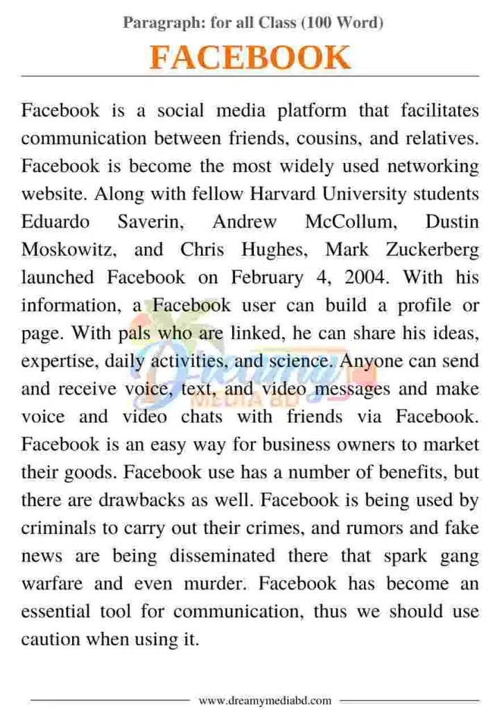 Facebook Paragraph_ for all Class (100 Word)