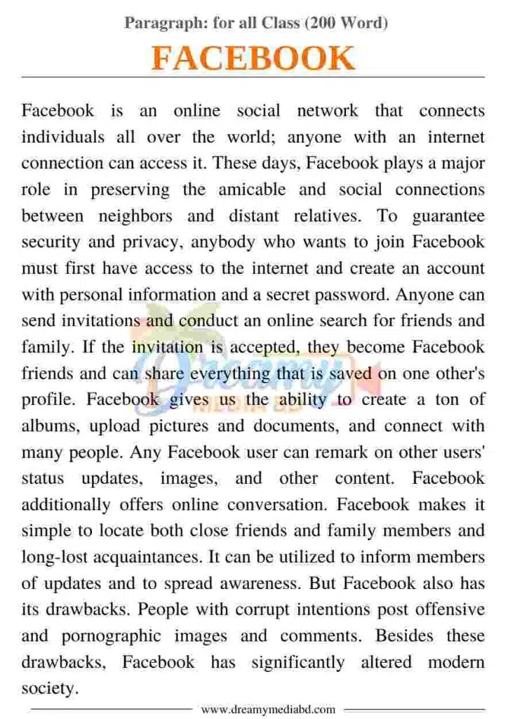 Facebook Paragraph_ for all Class (200 Word)