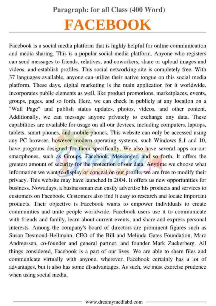 Facebook Paragraph_ for all Class (400 Word)