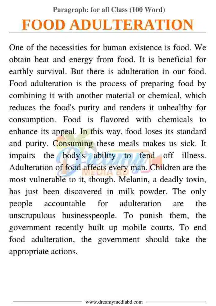 Food Adulteration Paragraph_ for all Class (100 Word)