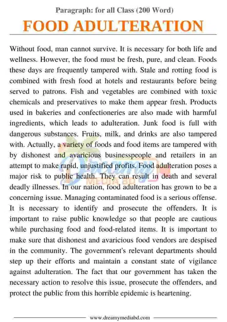 Food Adulteration Paragraph_ for all Class (200 Word)