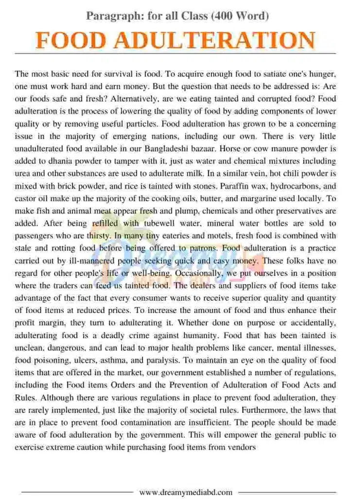 Food Adulteration Paragraph_ for all Class (400 Word)