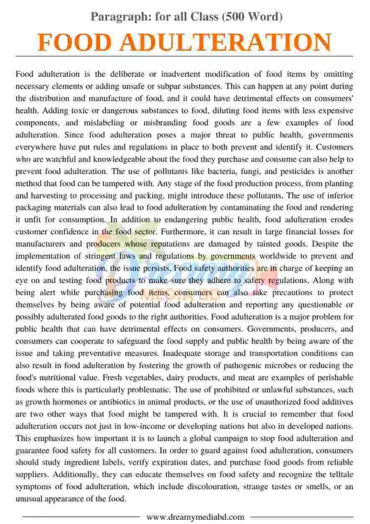 Food Adulteration Paragraph_ for all Class (500 Word)