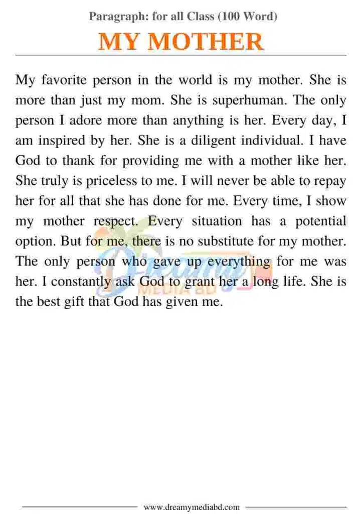 My Mother Paragraph_ for all Class (100 Word)