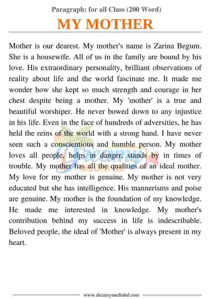My Mother Paragraph_ for all Class (200 Word)