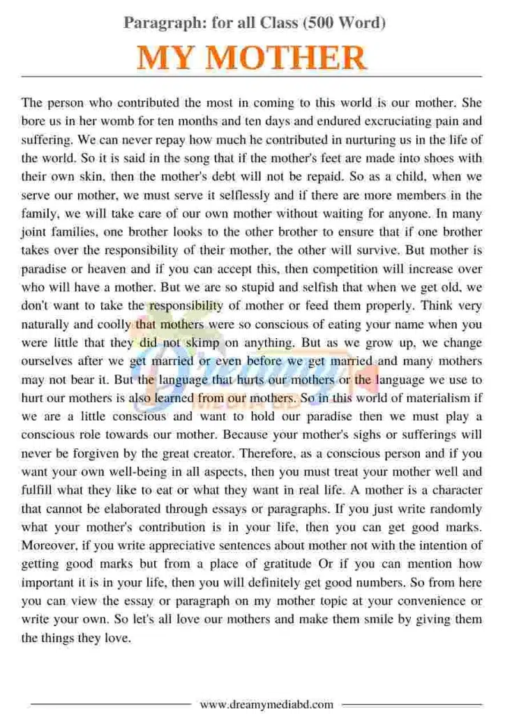My Mother Paragraph_ for all Class (500 Word)
