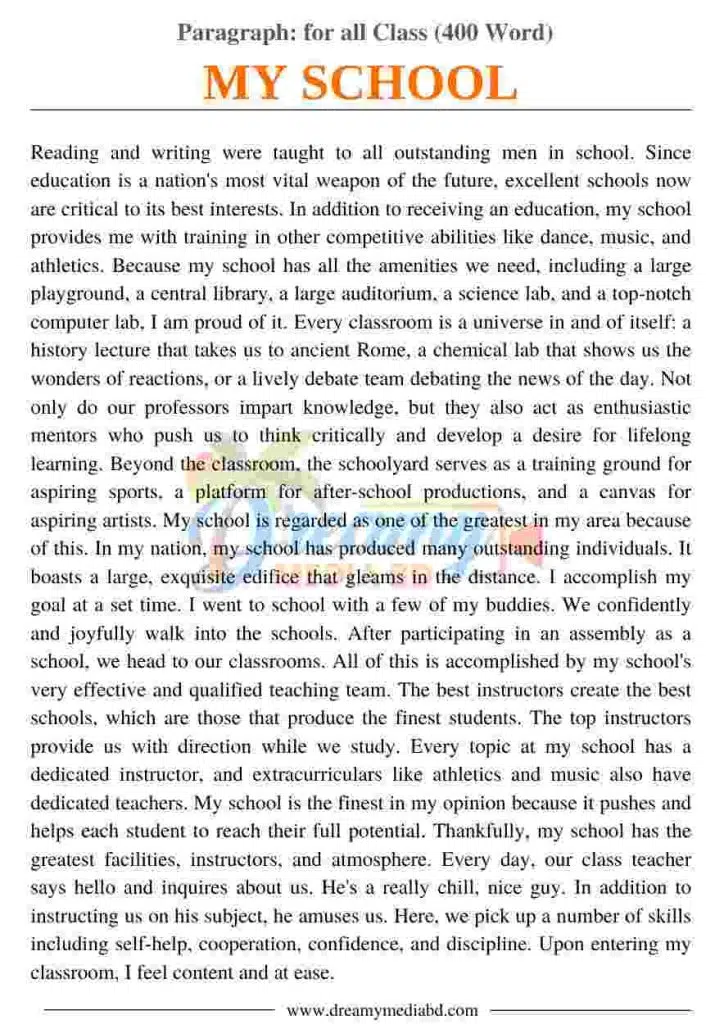 My School Paragraph_ for all Class (400 Word)