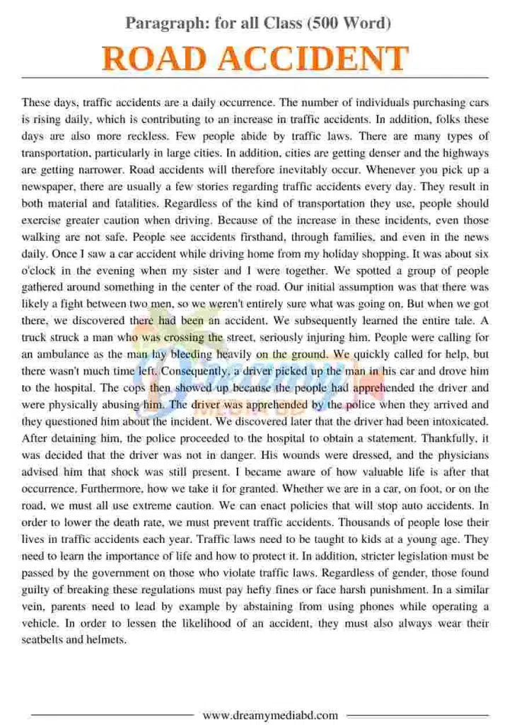Road Accident Paragraph_ for all Class (500 Word)