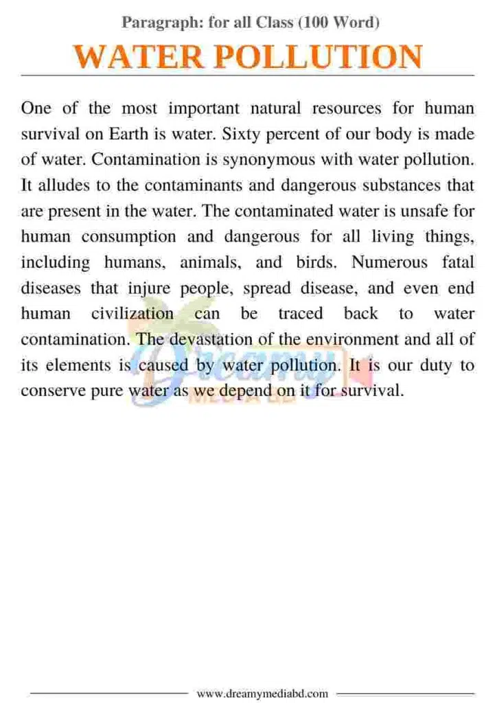 Water Pollution Paragraph_ for all Class (100 Word)