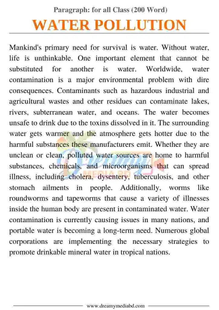 Water Pollution Paragraph_ for all Class (200 Word)