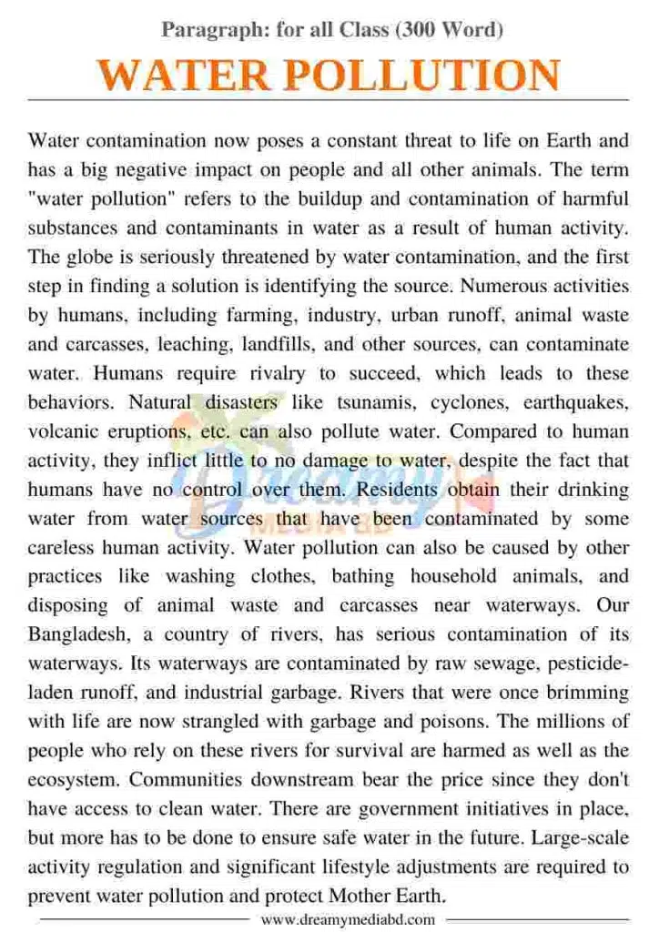 Water Pollution Paragraph_ for all Class (300 Word)
