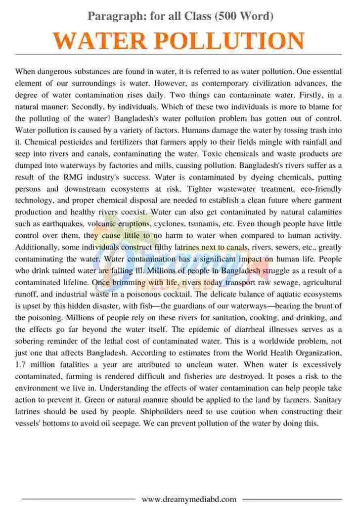 Water Pollution Paragraph_ for all Class (500 Word)