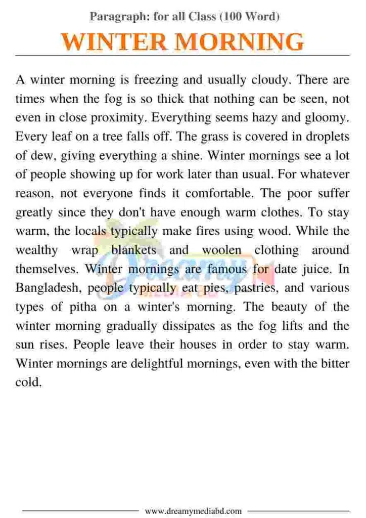 Winter Morning Paragraph_ for all Class (100 Word)