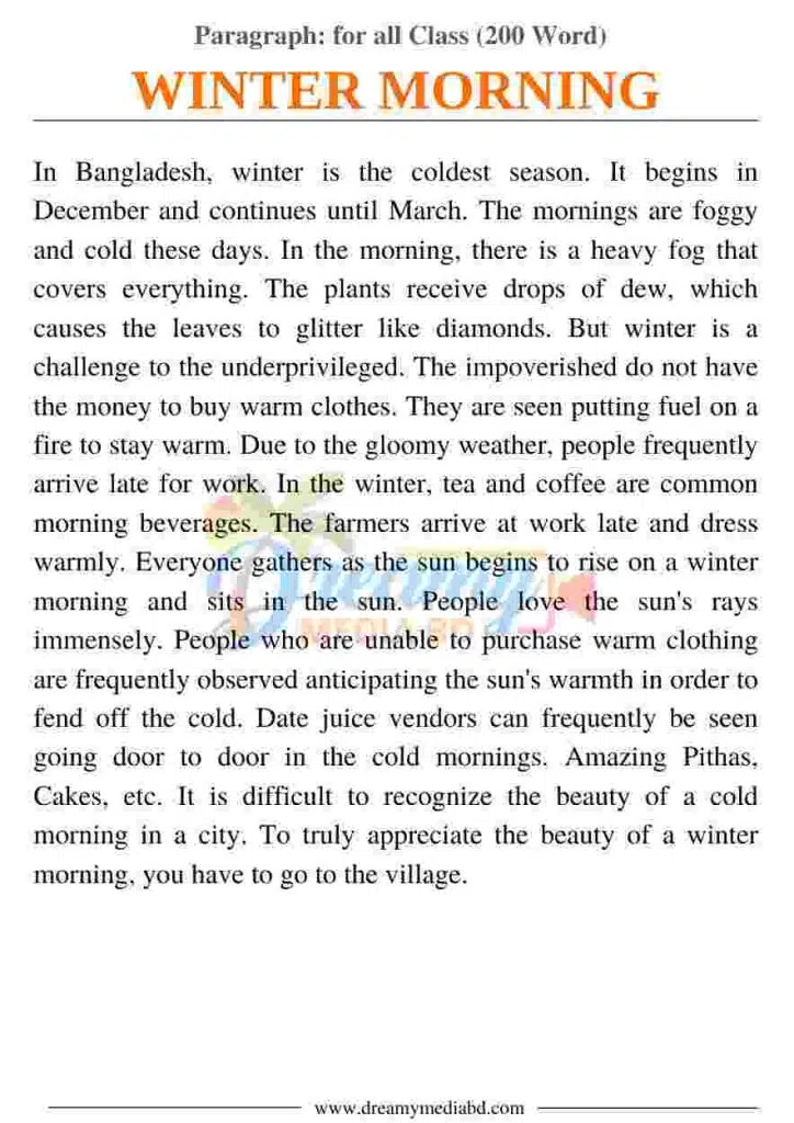 Winter Morning Paragraph_ for all Class (200 Word)