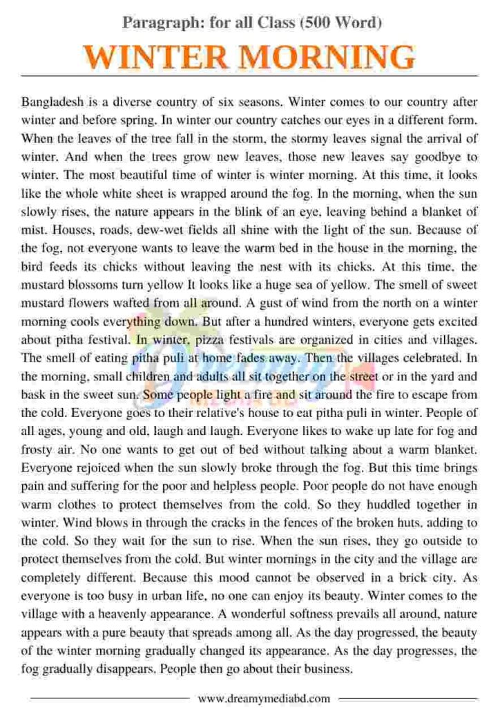 Winter Morning Paragraph_ for all Class (500 Word)